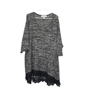 French Laundry Black Marled Lightweight Scoop Neck Knit Tunic Lace Detailing 3XL